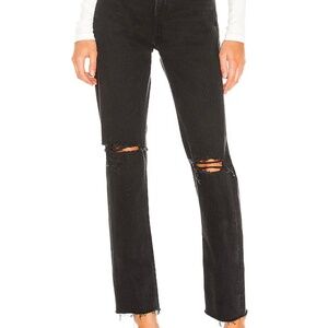 Agolde | Cherie High Rise Straight Jeans | Black Distressed | Size 25